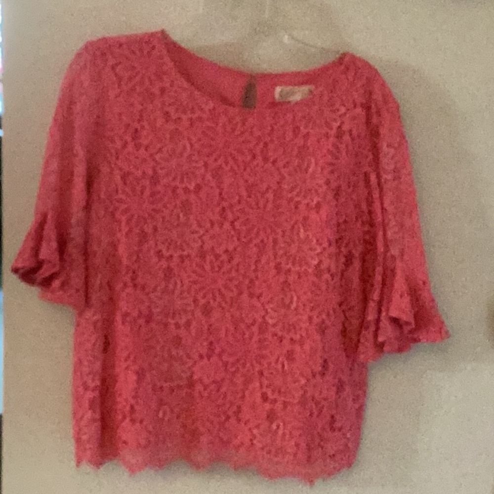 Pink Lace Flutter Sleeve Blouse by Nanette Lepore